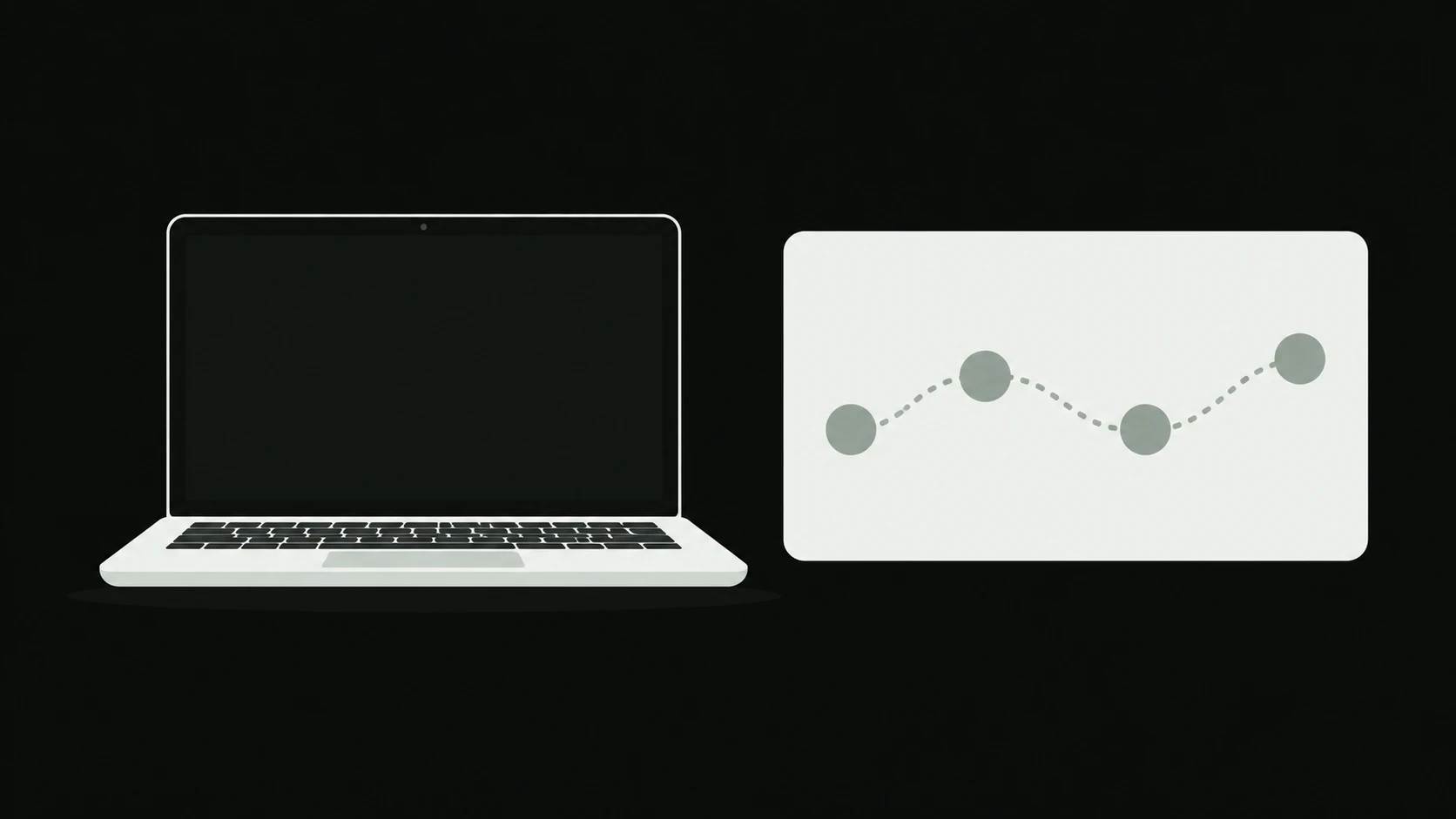 Schritt 1: Ein leerer Laptop, daneben ein Ablauf mit vier offenen Punkten